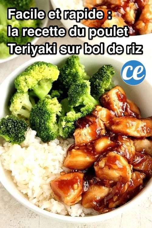 recette japonaise de poulet teriyaki sur bol de riz avec des brocolis