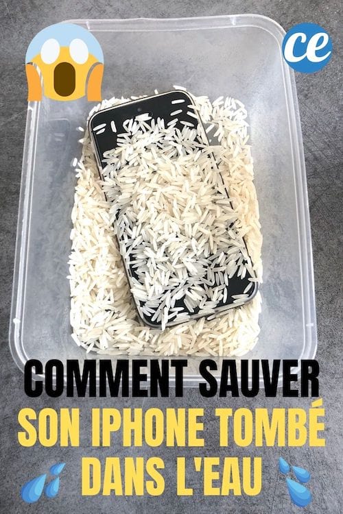 un iphone dans un récipient plein de riz