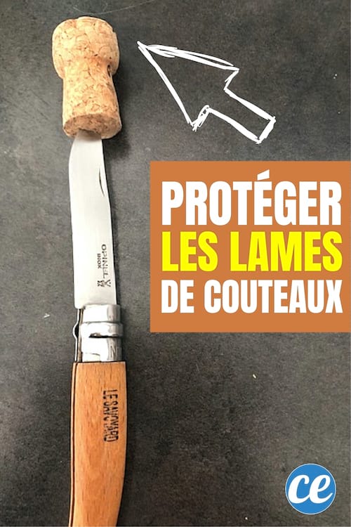 Lame de couteau piquée dans un bouchon de liège pour la protéger.