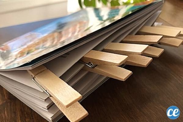 marque page avec pince à linge en bois