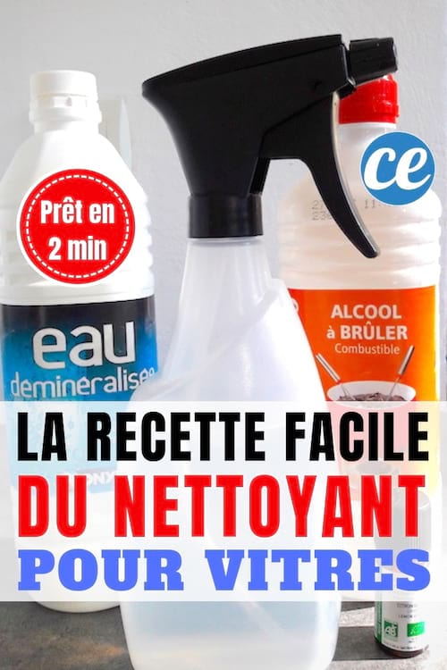 Un spray fait maison pour nettoyer les vitres sales avec de l'eau déminéralisée et de l'alcool à brûler