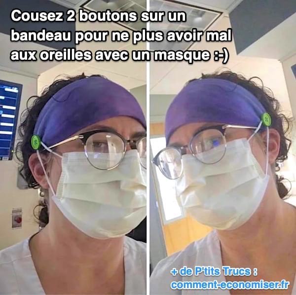 Elastiques du masque qui tiennent avec un bandeau et des boutons
