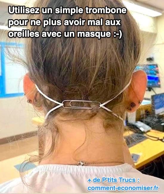 Elastiques du masque qui tiennent avec un trombone derrière la tête