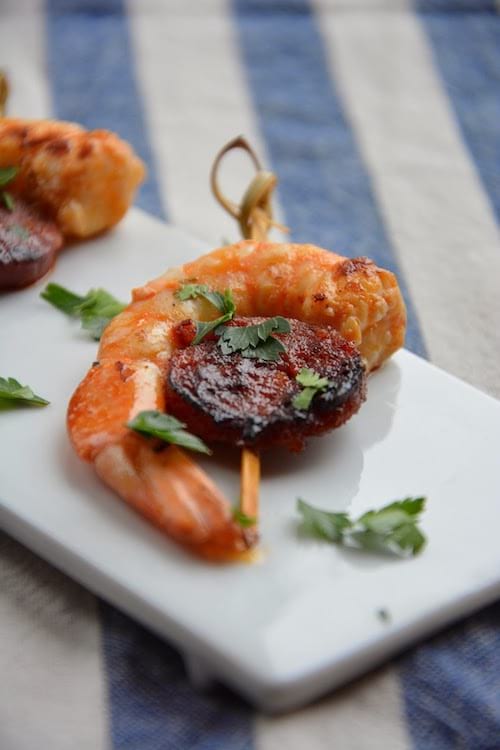 Brochette de gambas et de chorizo pour apéro de Noël