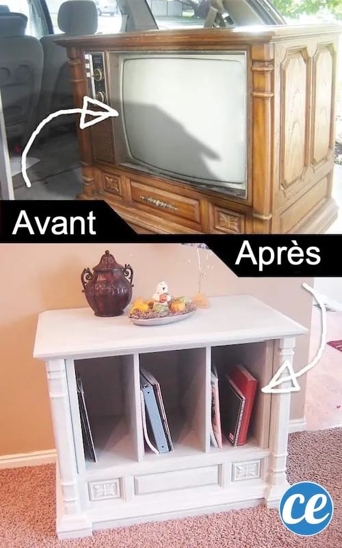Petit meuble de télévision transformée en mini bibliothèque