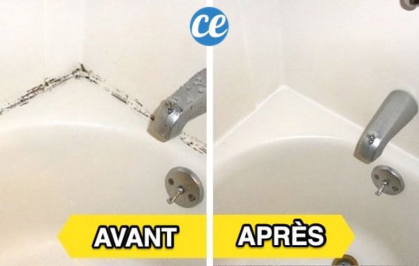 Une baignoire sale avec du moisi et propre ensuite