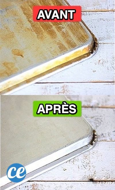 une plaque de pâtisserie sale avec graisse brûlée et propre ensuite