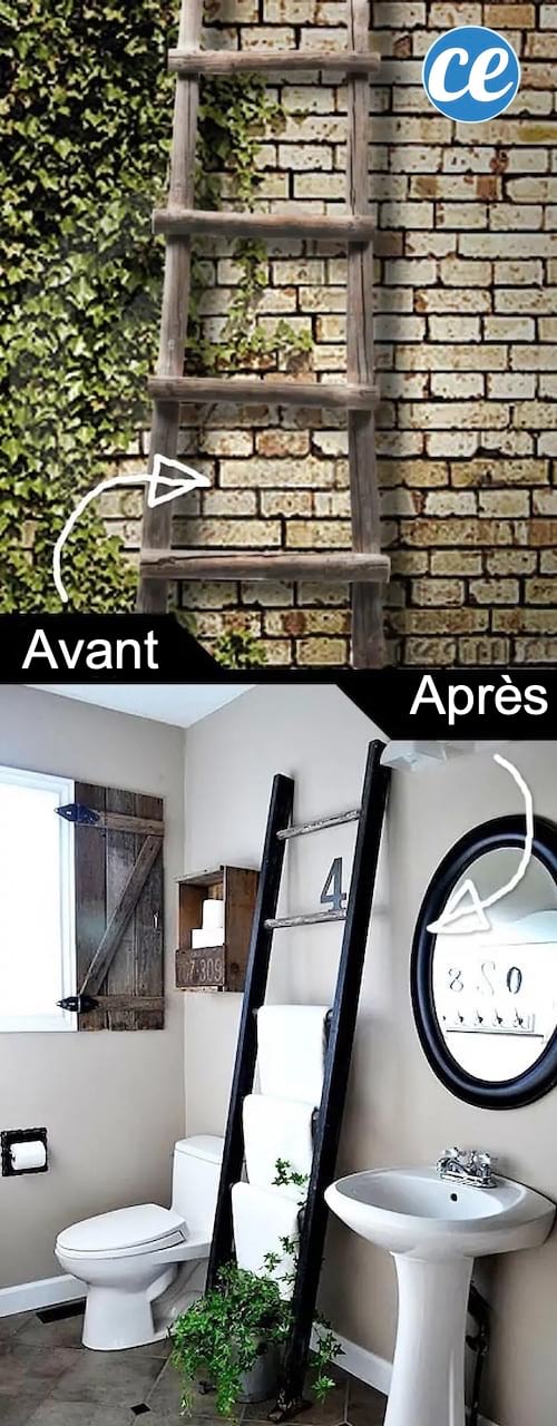 Échelle qui sert de porte-serviette