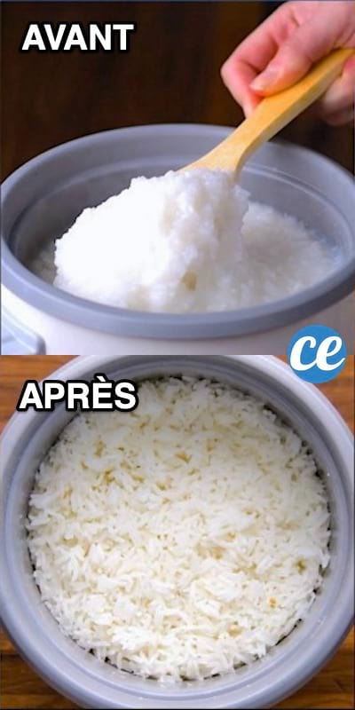 Du riz qui a trop cuit avant et qui a été rattrapé après grâce à l'astuce