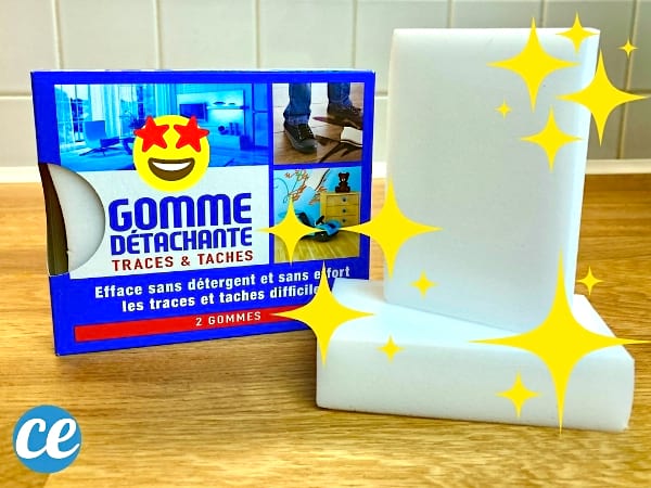 Des gommes magiques devant leur emballage.