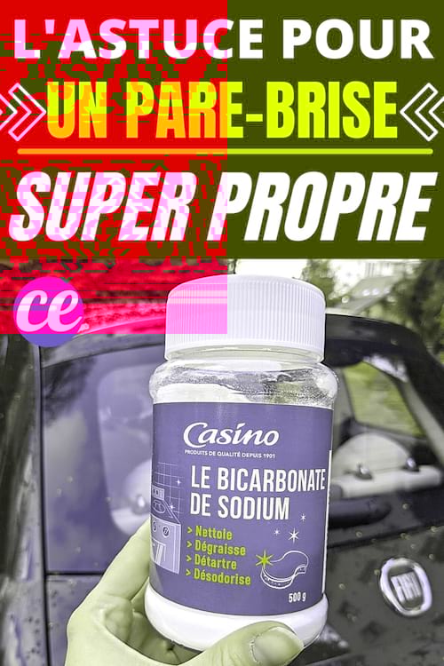 Un flacon de bicarbonate pour nettoyer un pare-brise voiture facilement