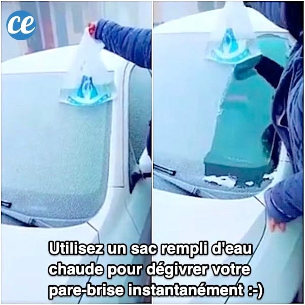 Utilisez un sac rempli d'eau chaude pour enlever le givre sur la voiture