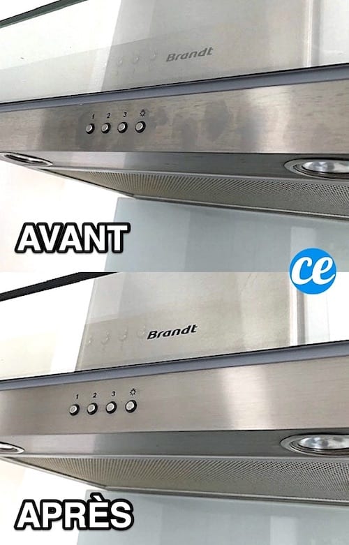 Une hotte en inox avec des traces de doigts avant après