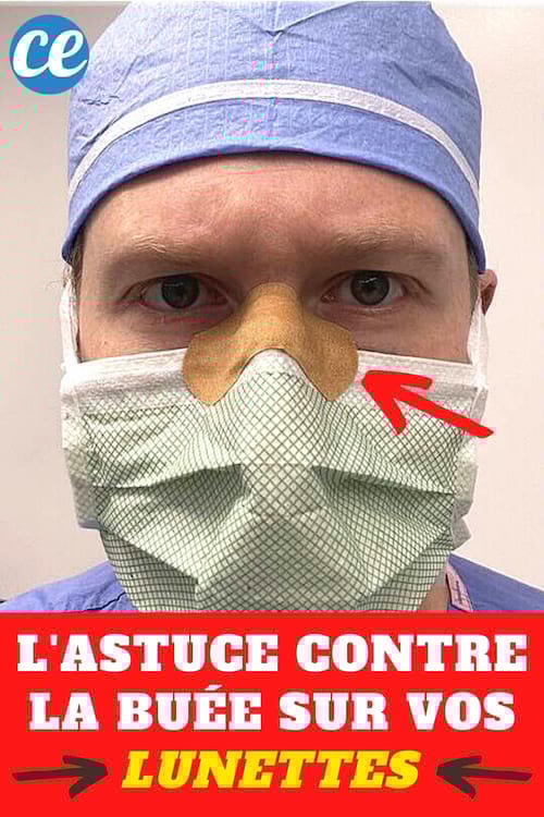 Un chirurgien qui porte le masque avec un pansement sur le nez pour éviter la buée sur les lunettes