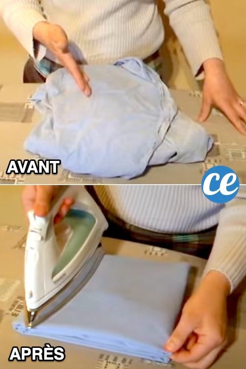 Un drap en boule avant et un drap parfaitement repassé et plié après