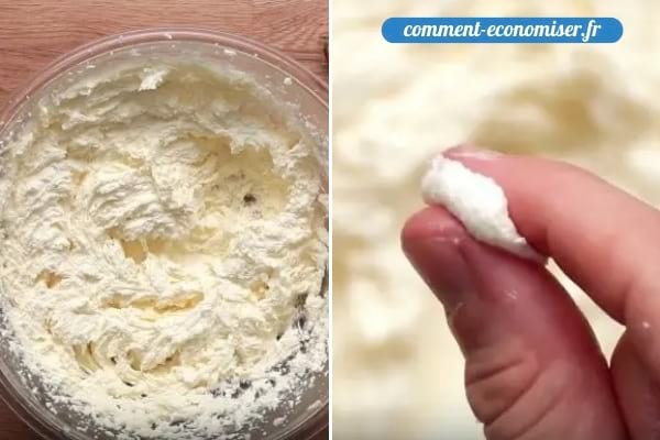 Une main qui fait crémer le beurre et le sucre.