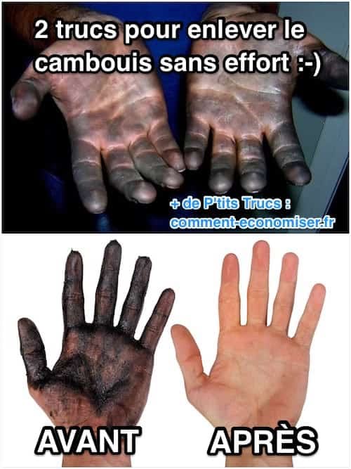 Des mains sales couvertes de cambouis avant et propres après avoir été nettoyé avec du blanc de Meudon