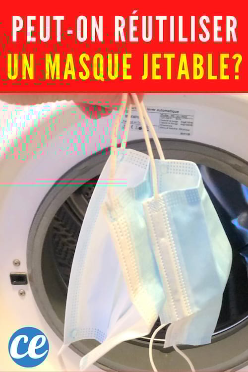 Un masque jetable chirurgical devant une machine à laver