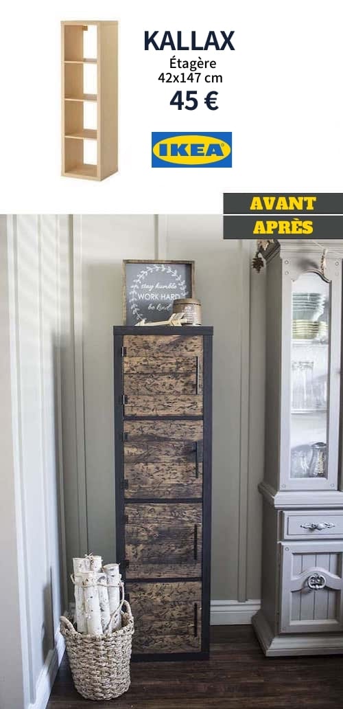 Astuce IKEA : un meuble de rangement au style industriel avec une étagère KALLAX.