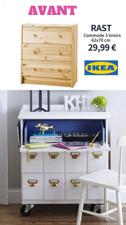 Une commode RAST de chez IKEA détournée en secrétaire.