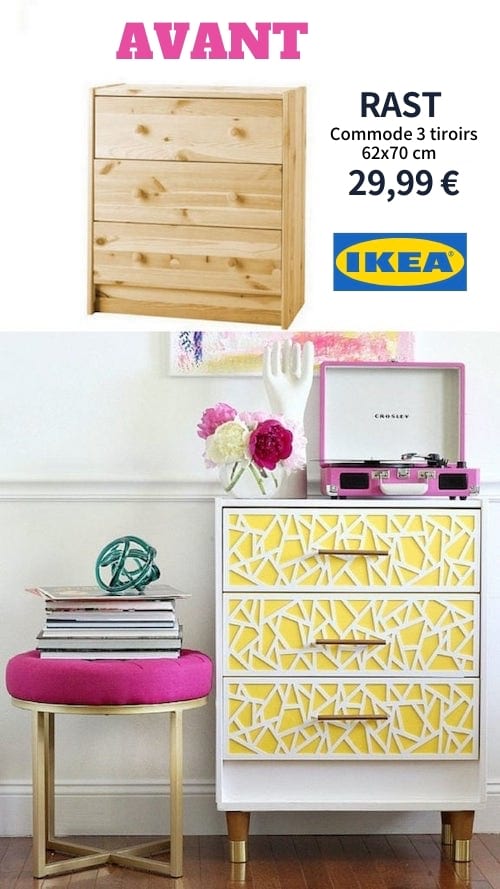 Une commode RAST de chez IKEA détournée en commode style art déco.