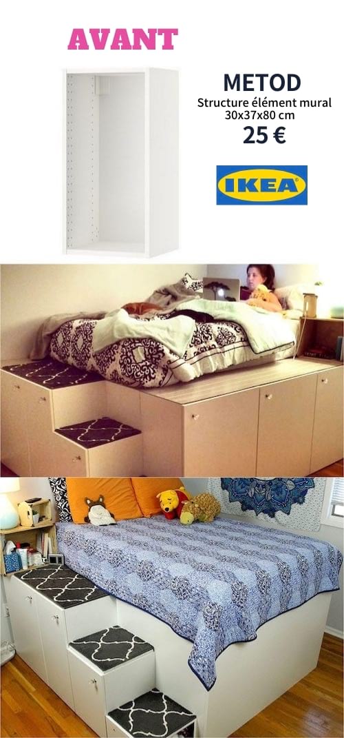 Faire ce lit avec rangement en utlisant des caissons METOD de chez IKEA.