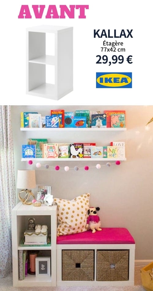 Faites une banquette avec rangement avec des petites étagères KALLAX de chez IKEA.