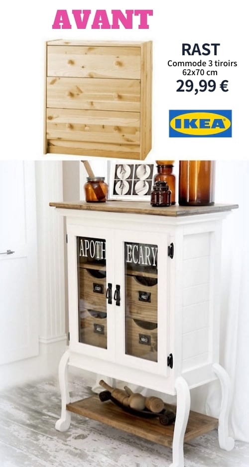 Une commode RAST de chez IKEA détournée en meuble de maison de campagne.