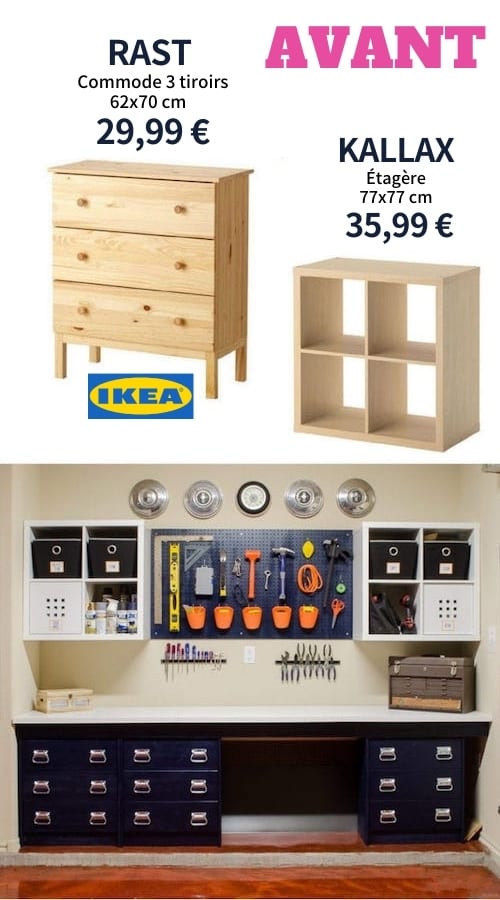 Utilisez des meubles IKEA pour faire un atelier de garage DIY.