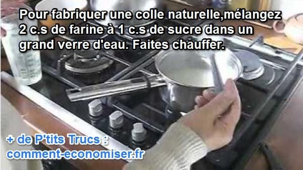 De la colle faite maison avec de la farine, de l'eau et du sucre dans une casserole sur la gazinière