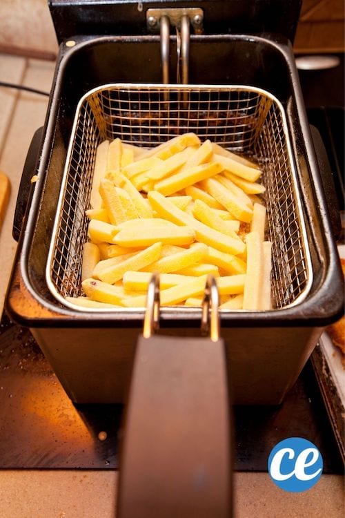 Une friteuse avec un bac un frites et des frites faites maison