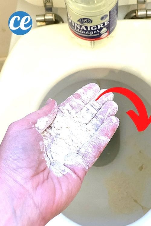 de la farine mise dans les toilettes pour faire du gel détartrant avec du vinaigre blanc