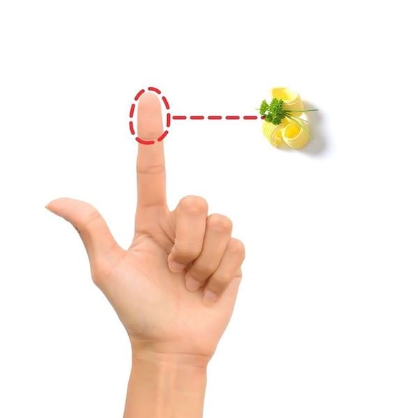 La phalange de l'index correspond à la bonne portion de beurre