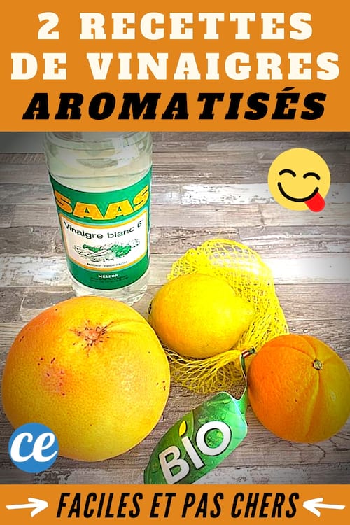 Du vinaigre blanc avec des citrons et oranges pour faire du vinaigre aromatisé