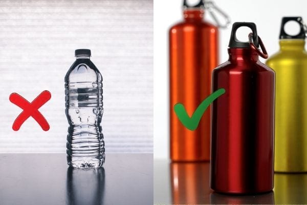 bouteille d'eau en plastique et bouteille réutilisable