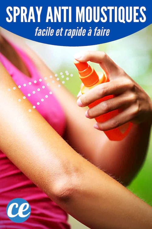 Un spray contre les moustiques DIY bio vaporisé sur le bras d'une femme 