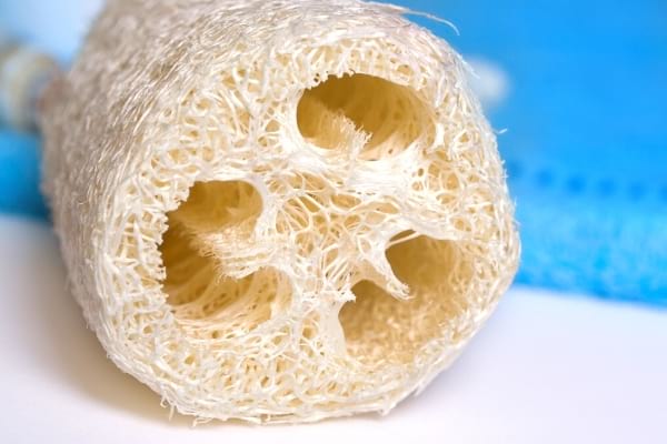 Une éponge luffa pour laver les fesses pleines de boutons
