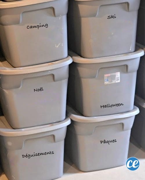 Plusieurs bacs de stockage pour les objets saisonniers