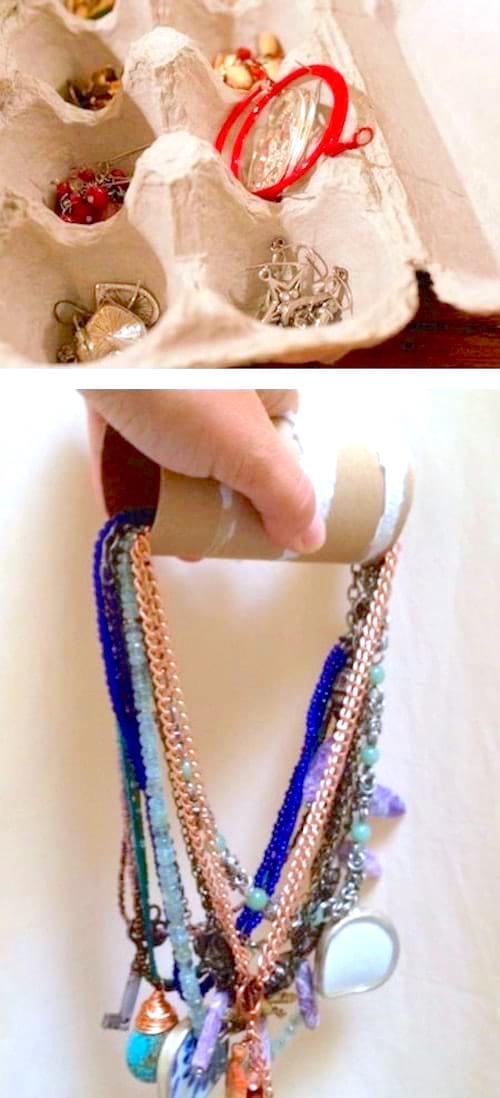 Bijoux stockés dans une boîte en carton