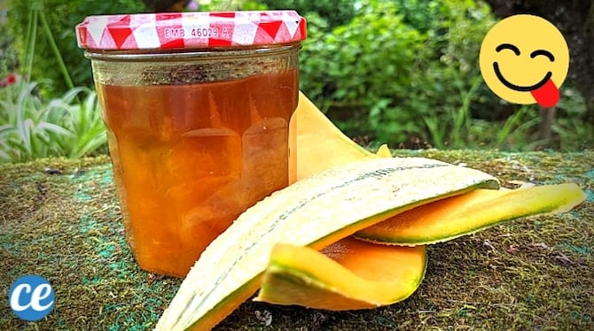 un pot de confiture de peau de melon avec des tranches d'écorces 