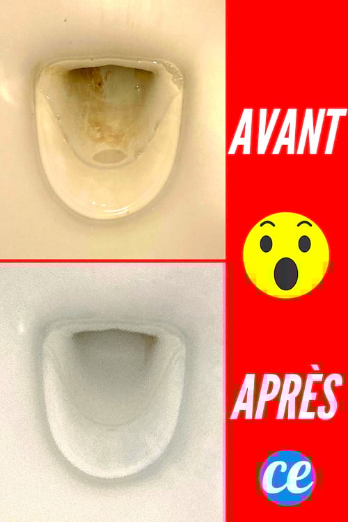 Le fond des cuvettes noires avant et propre après grâce au bicarbonate et vinaigre blanc
