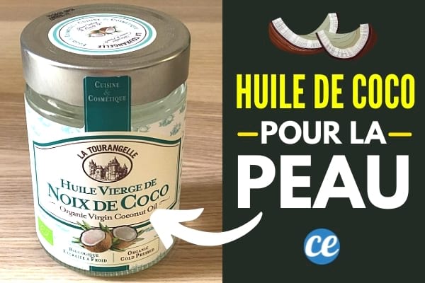 Un pot d'huile de coco posé sur une table en bois à appliquer sur la peau
