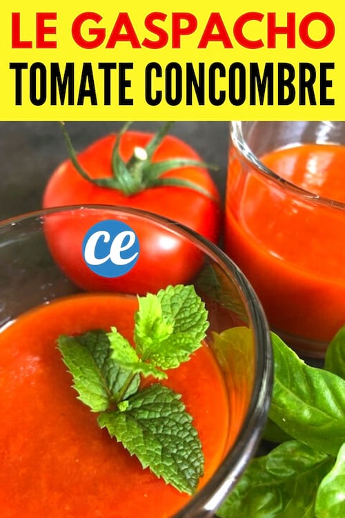 gaspacho maison tomate et basilic dans ramequin en verre
