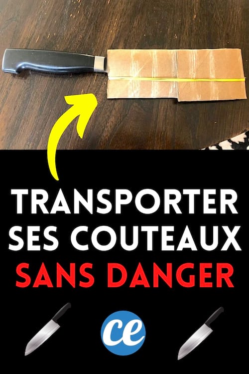 Une lame de couteau protégée par un rouleau de papier toilette pour le transporter