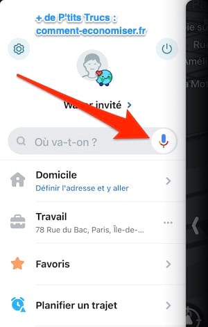 Appuyez sur le micro pour contrôler Waze à la voix