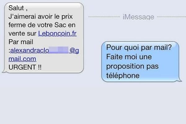 Un sms du boncoin qui demande à dialoguer par Email 