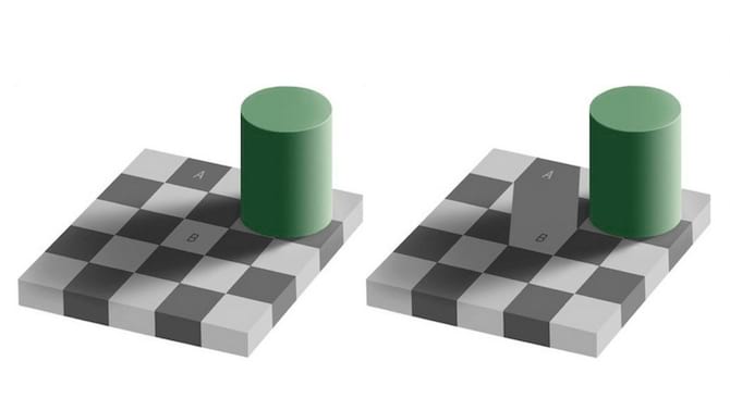 Les carrÃ©s A et B dans cette illusion d'optique sont de la mÃªme couleur.