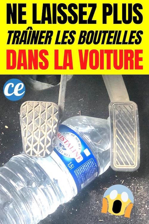 Une bouteille d'eau coincée sous la pédale de frein d'une voiture