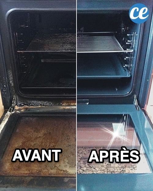 A dirty oven before and clean after thanks to the natural trick