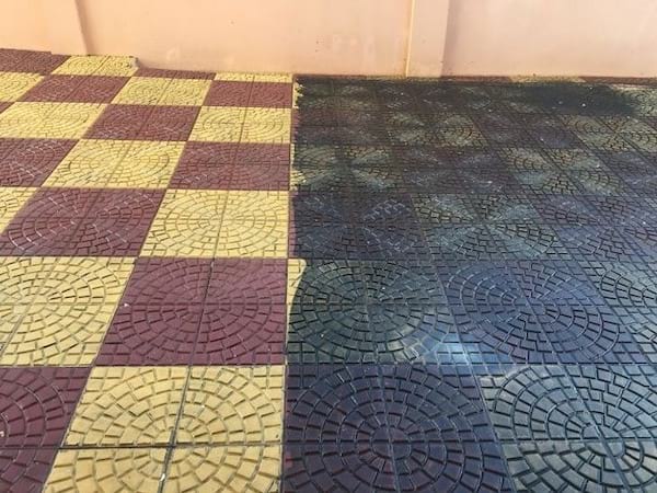 L'avant après d'un nettoyage d'une allée colorées